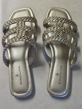 Bandolino Metallic Gold Braided Strappy Slide Sandals